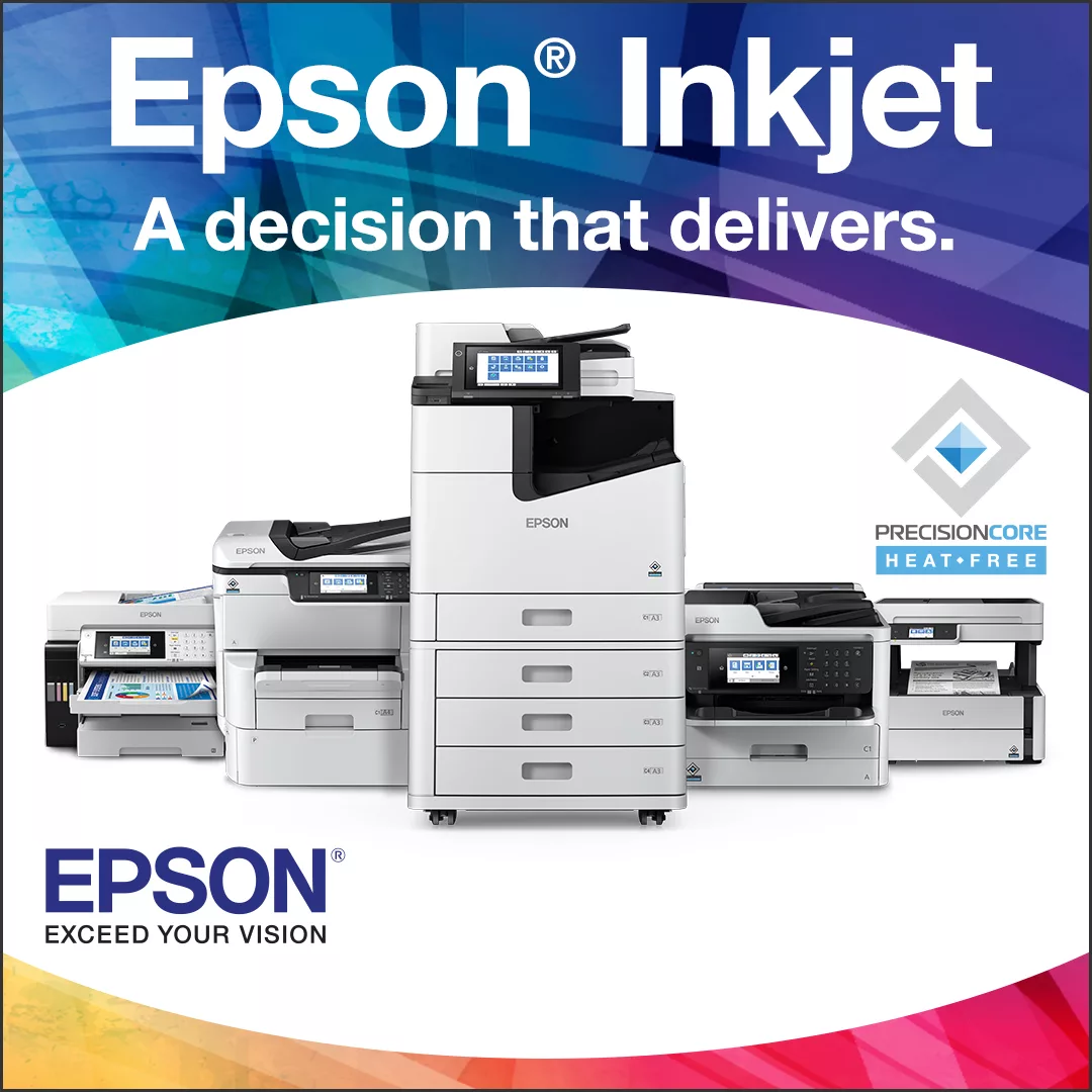 Epson Inkjet graphic showing the Epson Workforce inkjet printer series.