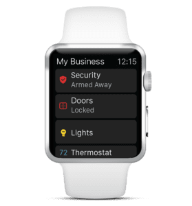 MCC Secure, powered by alarm.com, dashboard notifications on a smart watch