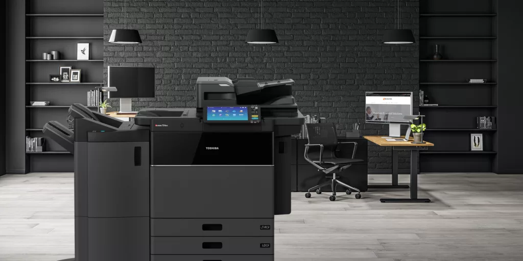 Toshiba copier in front of a modern office - e-Studio