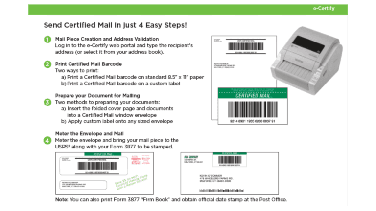 Quadient graphic showing how easy it is to use certified mail in 4 easyt steps - ConnectSuite e-Certify mailing software