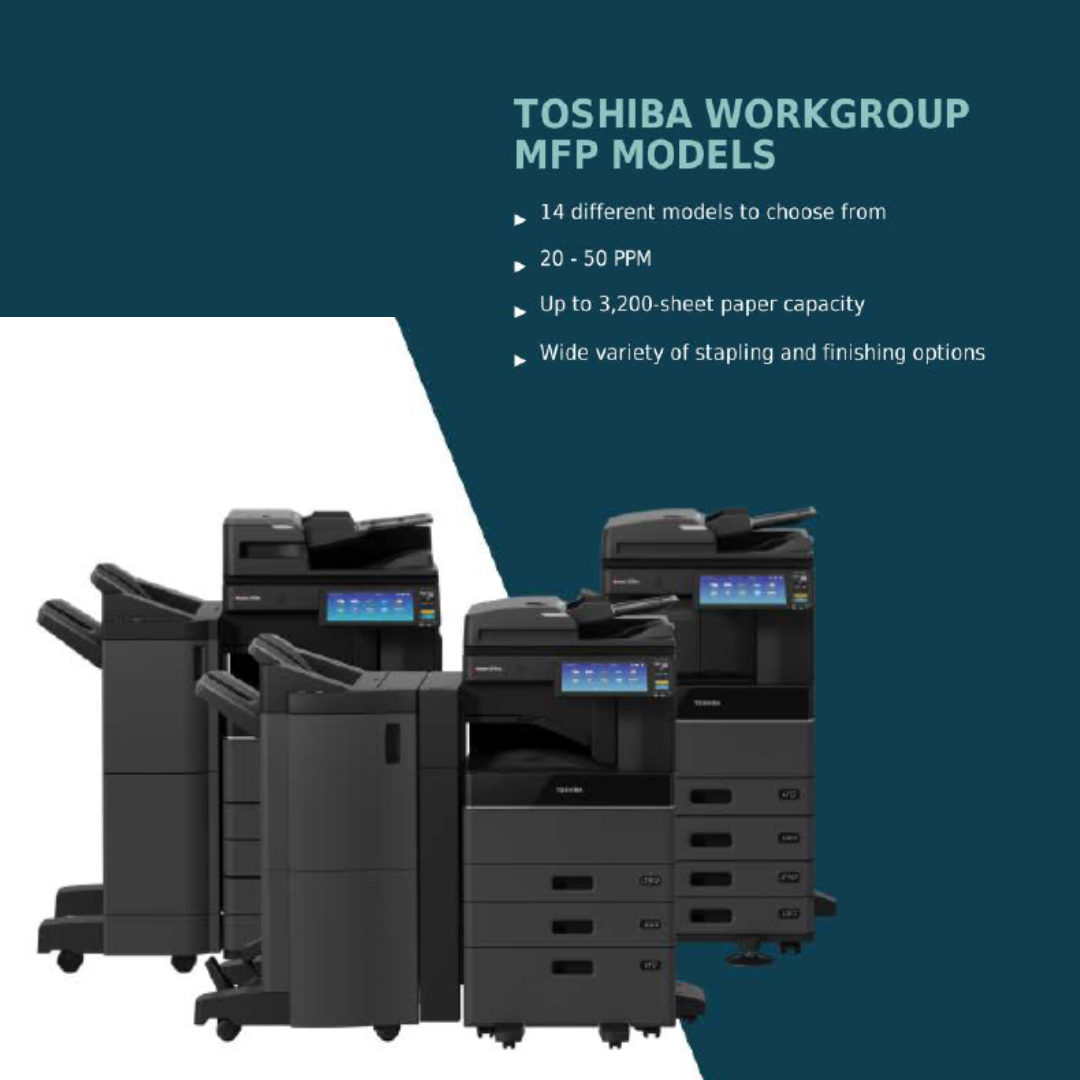 Graphic showing three Toshiba copiers in the Toshiba Workgroup MFP Model Series