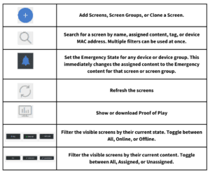 MCC Media Editor home screen icons table