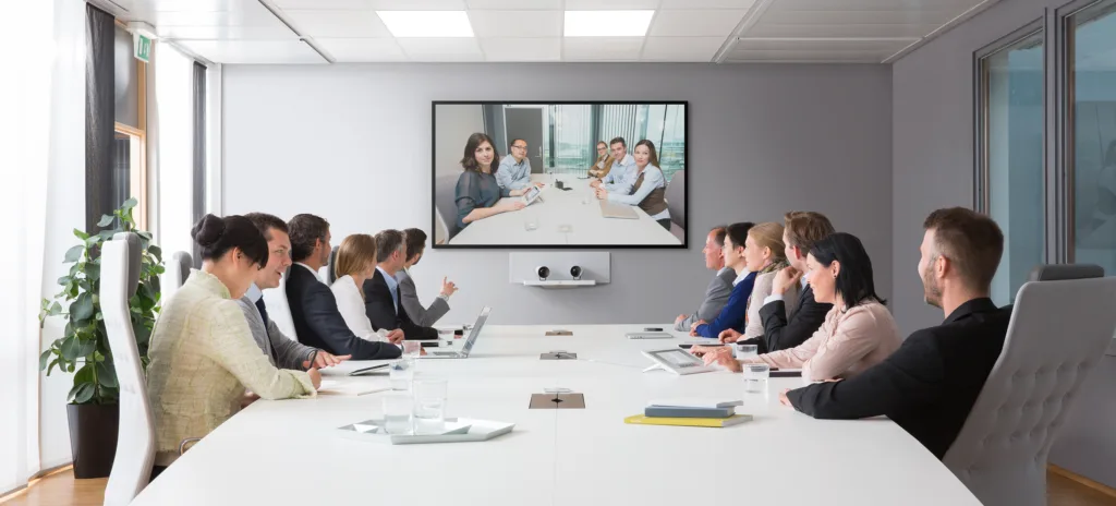 Cisco video conference meeting in a boardroom