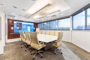 MCC Nashville conference room with LED wall and Webex video conferencing equipment