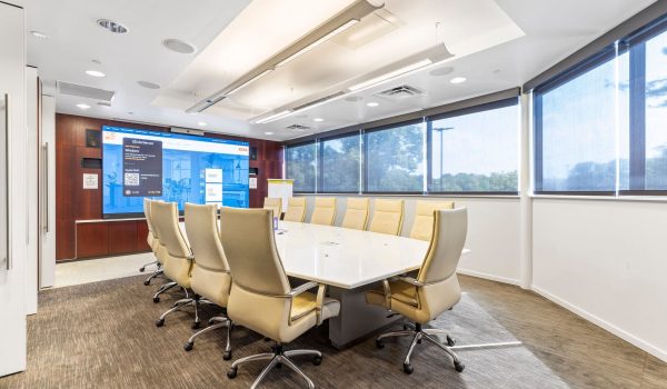 MCC Nashville conference room with LED wall and Webex video conferencing equipment