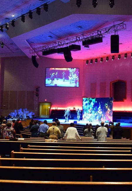 Church stage with church technology solutions installed by MCC