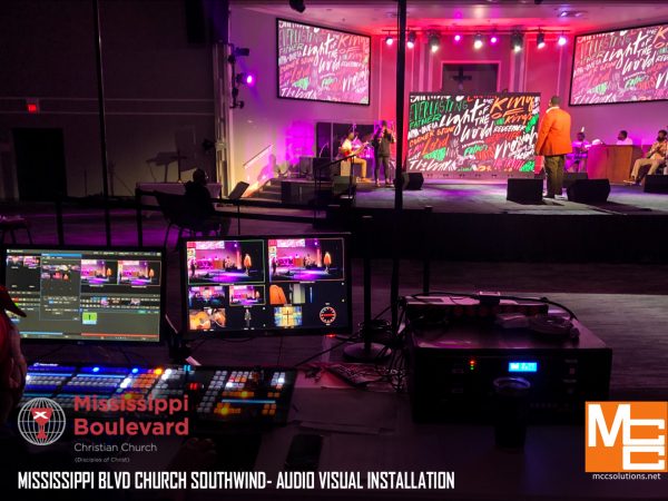 MCC Audio Visual solutions, lighting, sound and video production installed at Mississippi Blvd Church Southwind