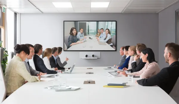Cisco video conference meeting in a boardroom