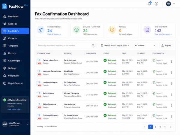 digital fax dashboard