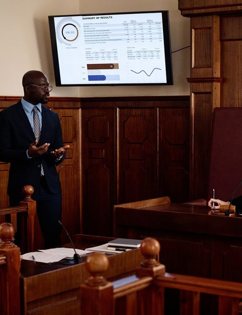 Courtroom AV being used during a trial