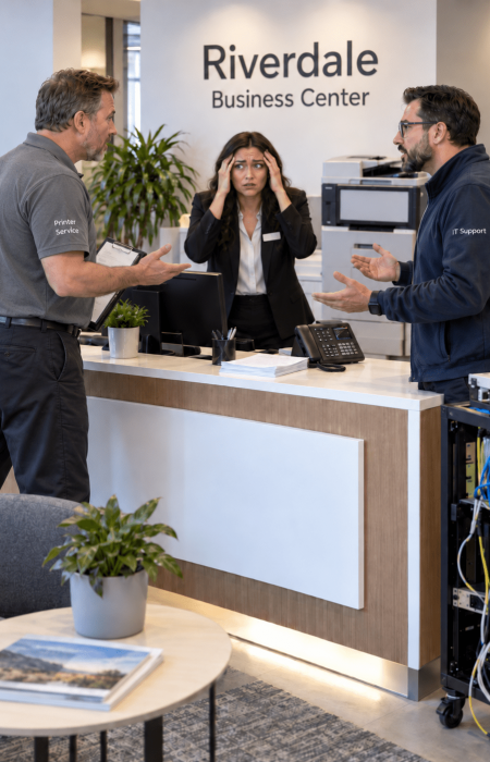 two tech vendors pointing fingers
