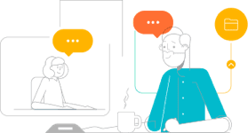 Illustrated man and woman working together with Webex collaboration suite