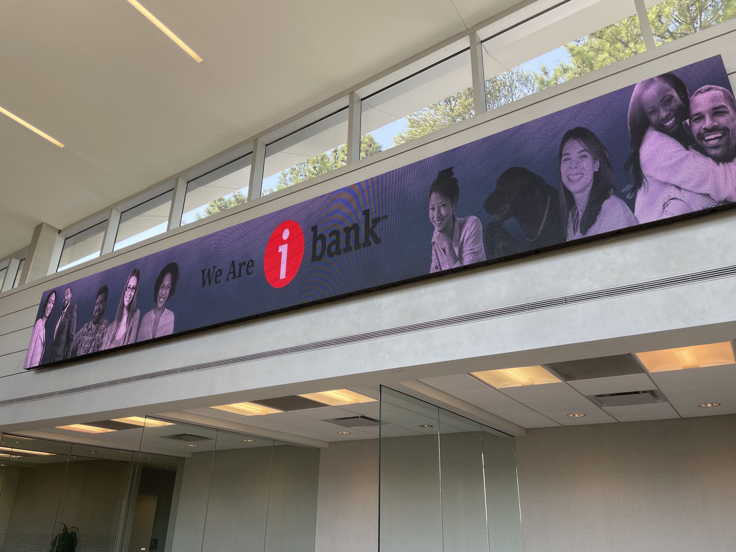 Customize your LED video wall size to fit your space MCC Media digital signage LED wall installation at iBank