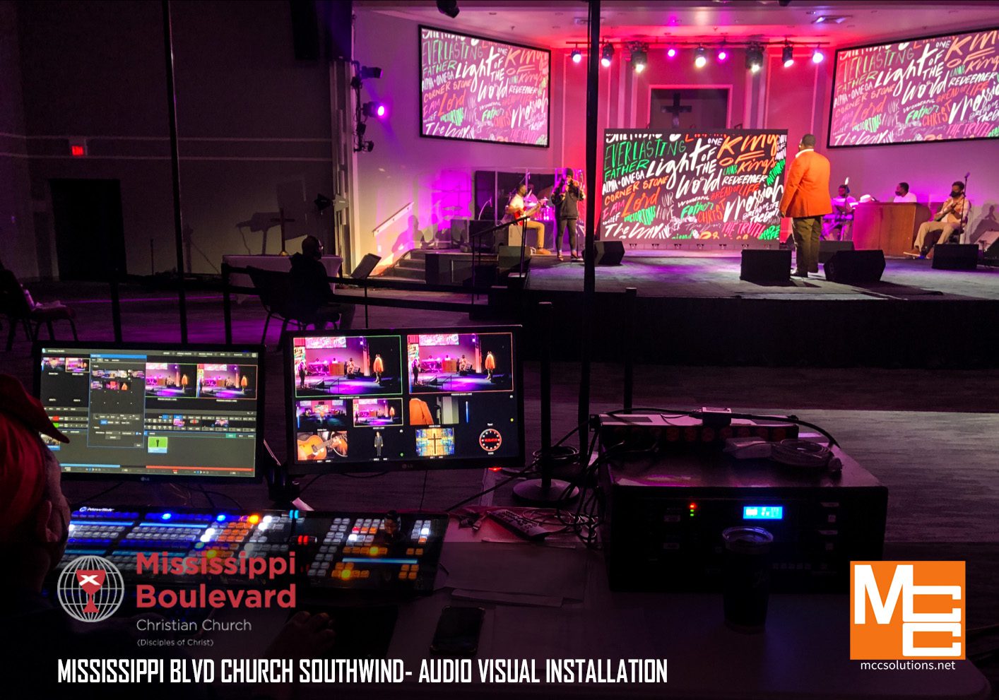 MCC audio visual installation of lighting and sound at a church